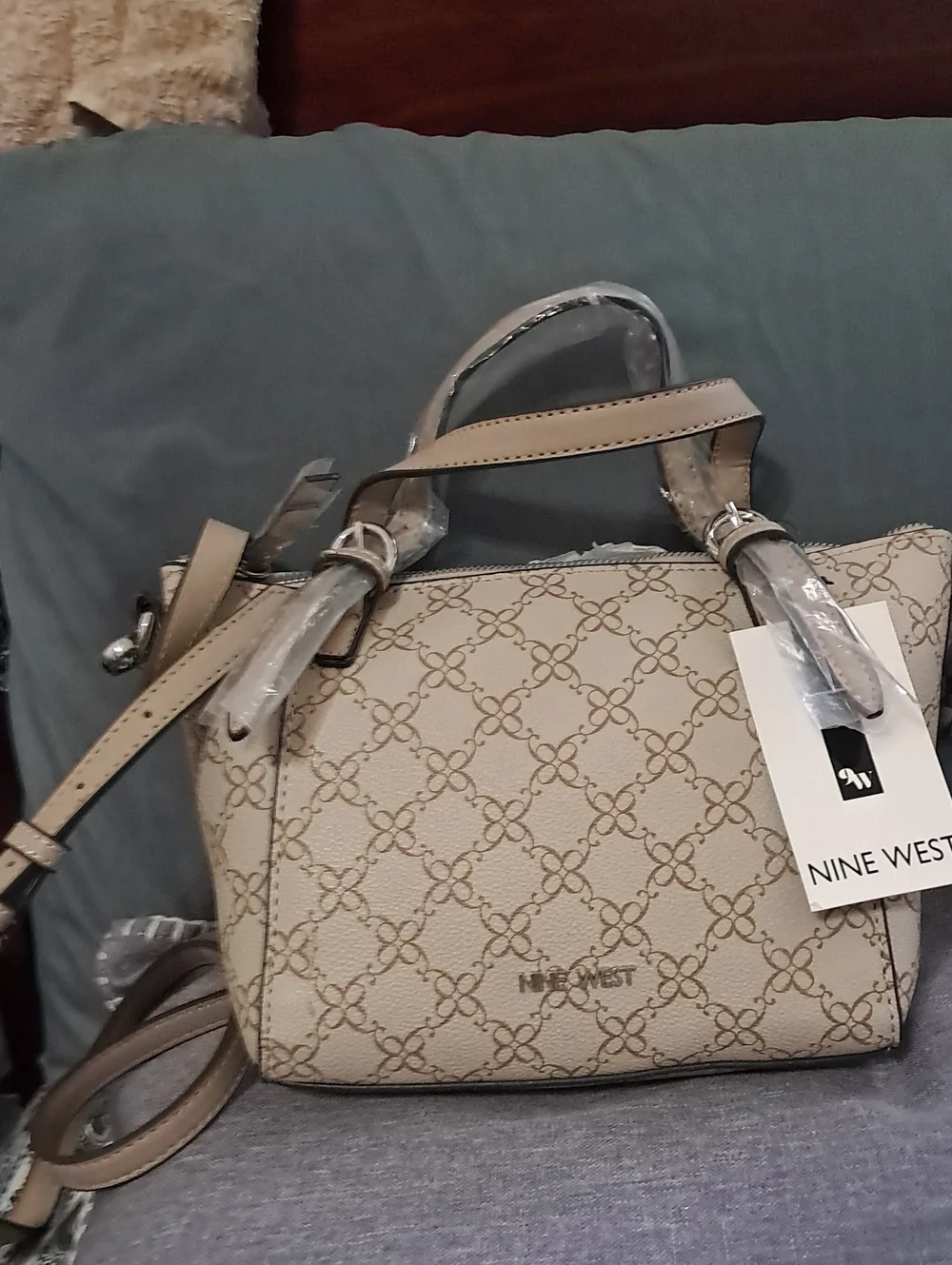 Nine West Taupe Monogram Satchel